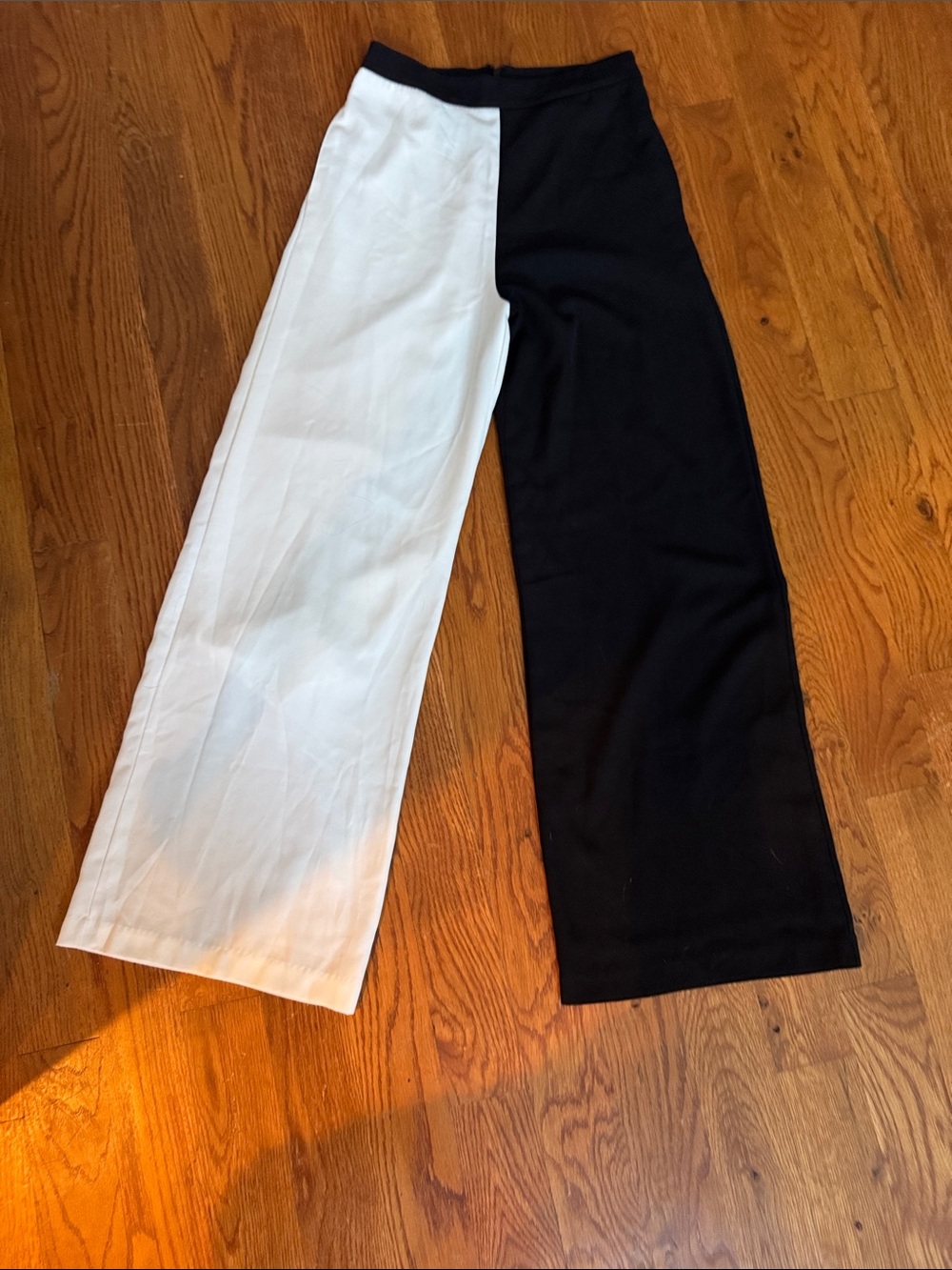 fab'rik Black and White Wide-Leg Colorblock Trousers